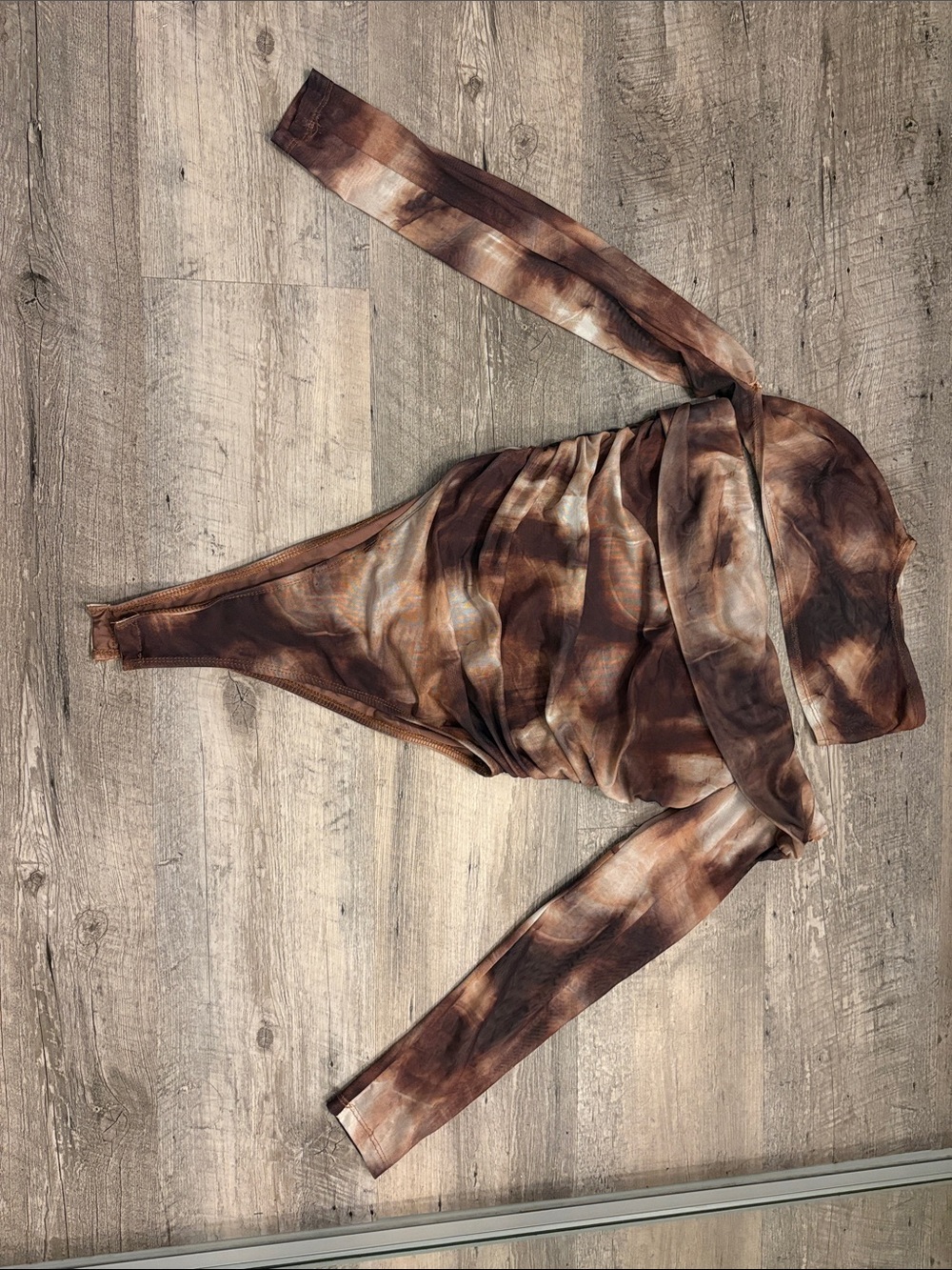SHEIN Brown Tie-Dye Long Sleeve Bodysuit